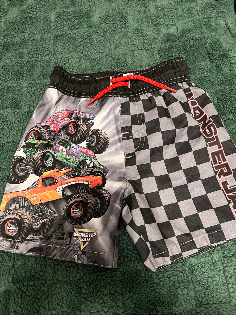 Monster Jam Boys' Black & Gray Checkered Monster Truck Swim Shorts